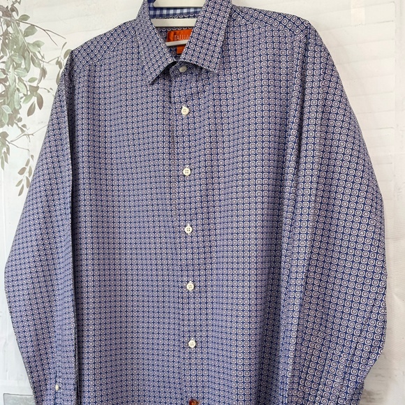 Tallia Mens Purple Mandala Collard Button Up Dress Up Shirt Sz. Medium M 15 1/2 - Picture 2 of 12